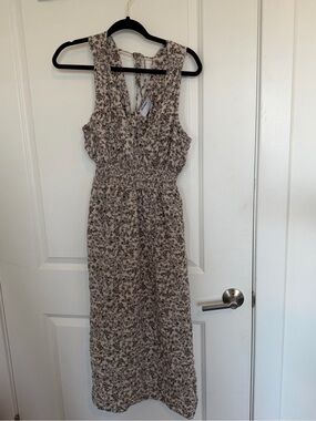 Old Navy Cream and Brown Floral Midi Dress